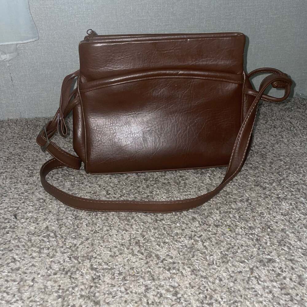 Vintage Brown Faux Leather Multi-Compartment Organizer Crossbody Bag - Picture 3 of 7